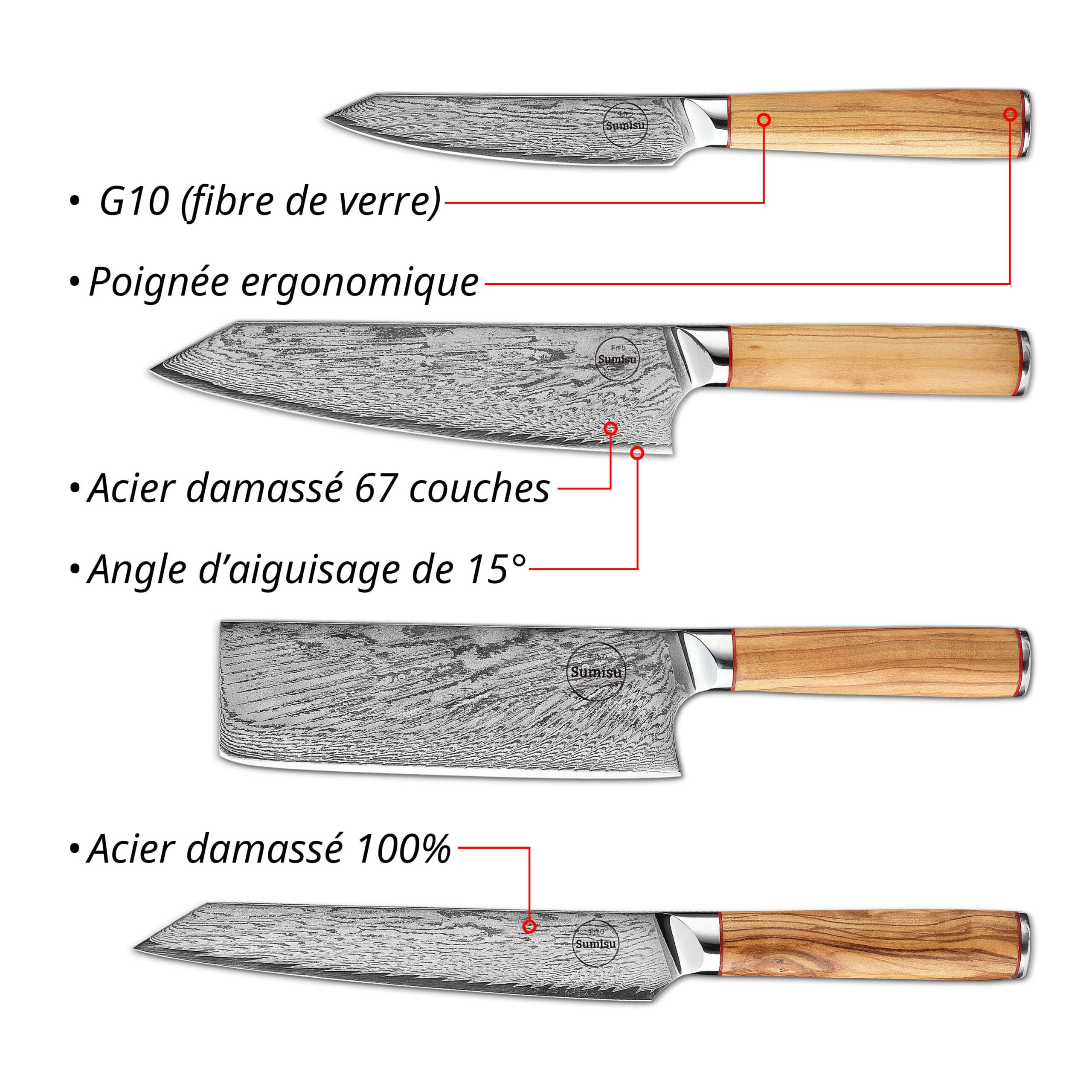 Sumisu Knives 4 pieces Wood Cuisine Chef USP
