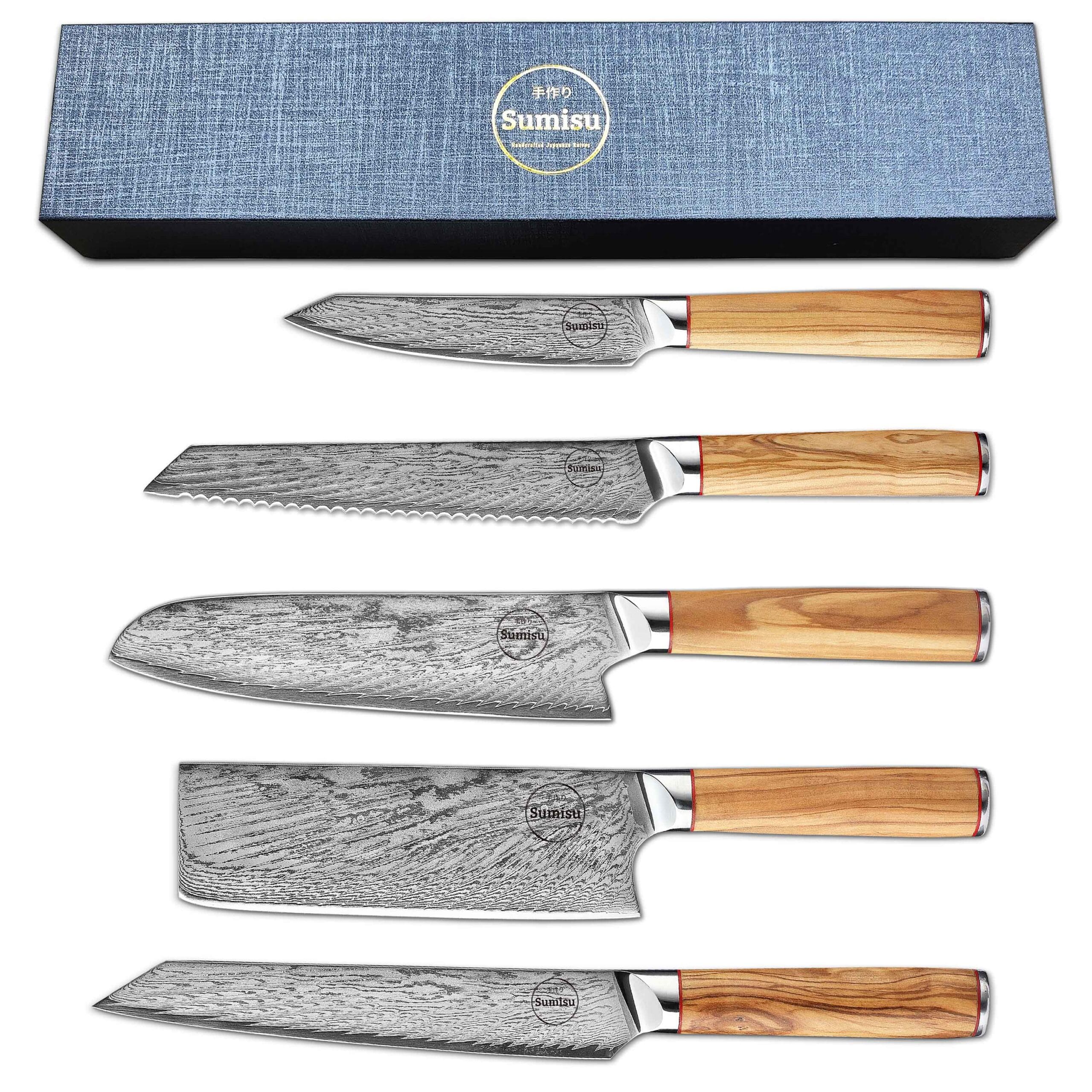 Sumisu Knives 5 pieces Wood avec couteau a pain avec emballage