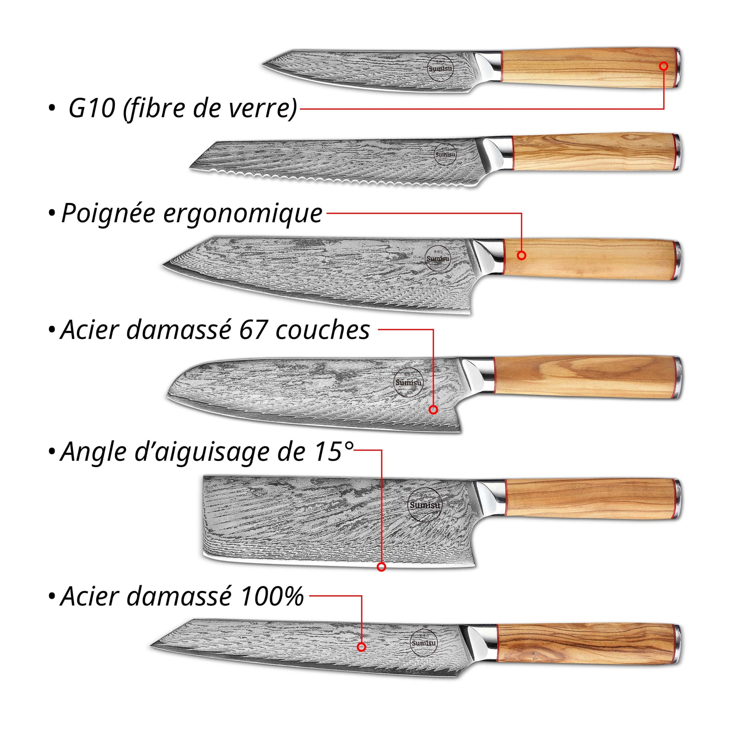Sumisu Knives 6 pieces Wood USP